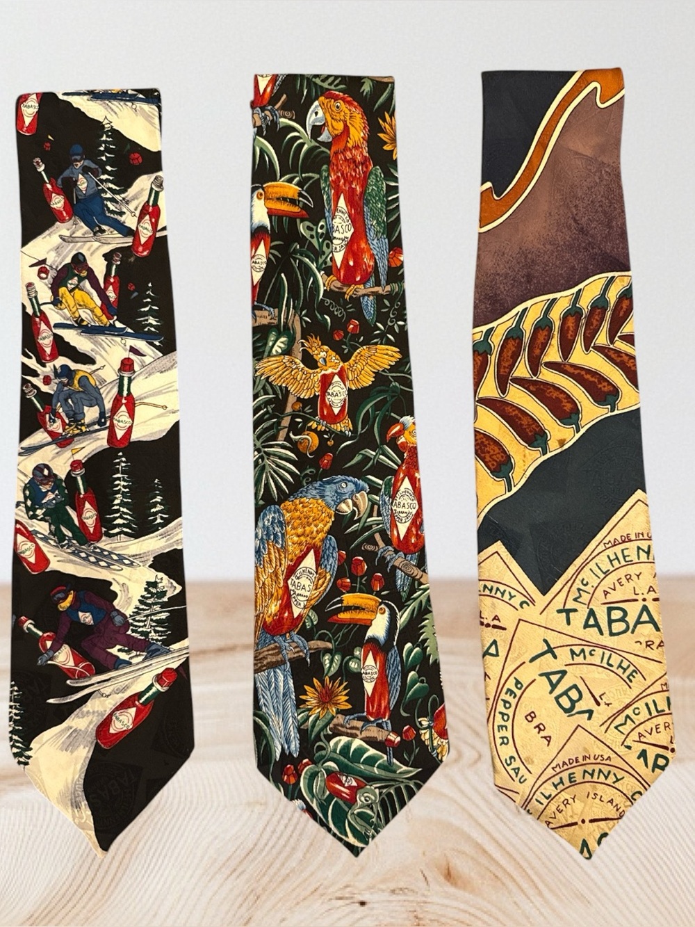 Tabasco Brand Men's Vintage Three Necktie Bundle, Silk, Multicolor